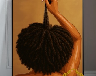 Length check Black Girl hair art Matte Vertical Posters, African American Woman Wall Decor, 70s art