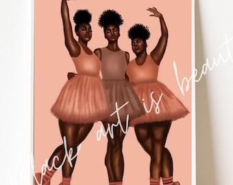 Black Ballerinas little girl Art Matte Vertical Posters, African American Woman Decor,little girl Wall Art, Toddler girl bedroom wall art