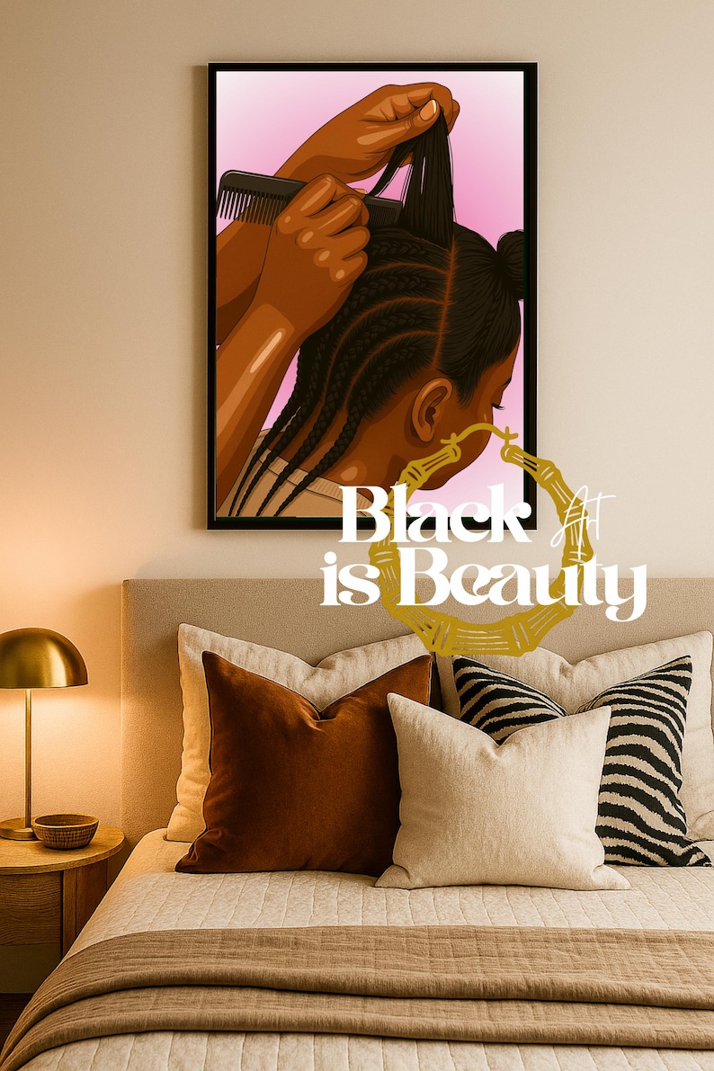 Arte de trenzado de cabello negro: decoración de salón, pieza de conversación nostálgica imagen 3
