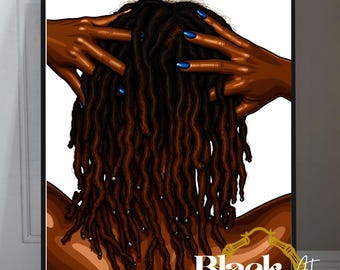 Arte de rastas de cabello negro, póster mate premium de mujer negra