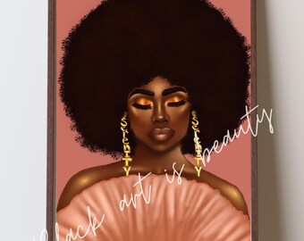 Custom Portrait art 24x36 Premium Matte Vertical Posters, nail artwork, black woman wall art, pink art, black girl art