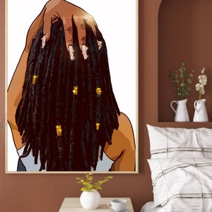 Sexy locs - black hair art, hair salon art, art for hair salon, loc hair jewelry , dreads art, digital black art prints, locs, living room