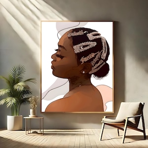 Haarspangen Abstrakte schwarze Mädchen Kunst Premium Matte Vertikale Poster, schwarze Haare Kunstwerk, schwarze Frau Wandkunst, abstrakte Kunst, schwarze Mädchen Kunst