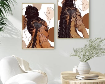 Braids set of 2 Premium Matte posters -home decor wall gallery,black art prints, black hair art,locs,braids, salon , office, Bundle posters