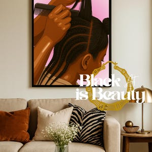 Arte de trenzado de cabello negro: decoración de salón, pieza de conversación nostálgica imagen 2