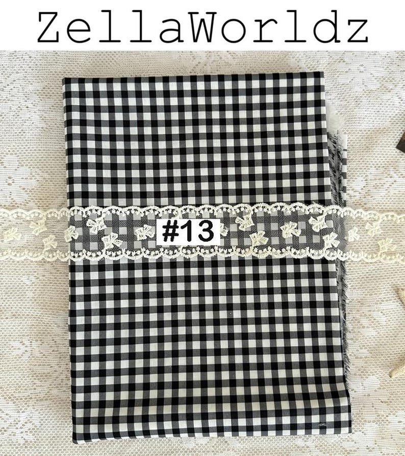 Gingham Plaid 100%Cotton Fabric: Colorful Check Dresses Blouse Garments Sewing Craft Upholstery Material #13 black