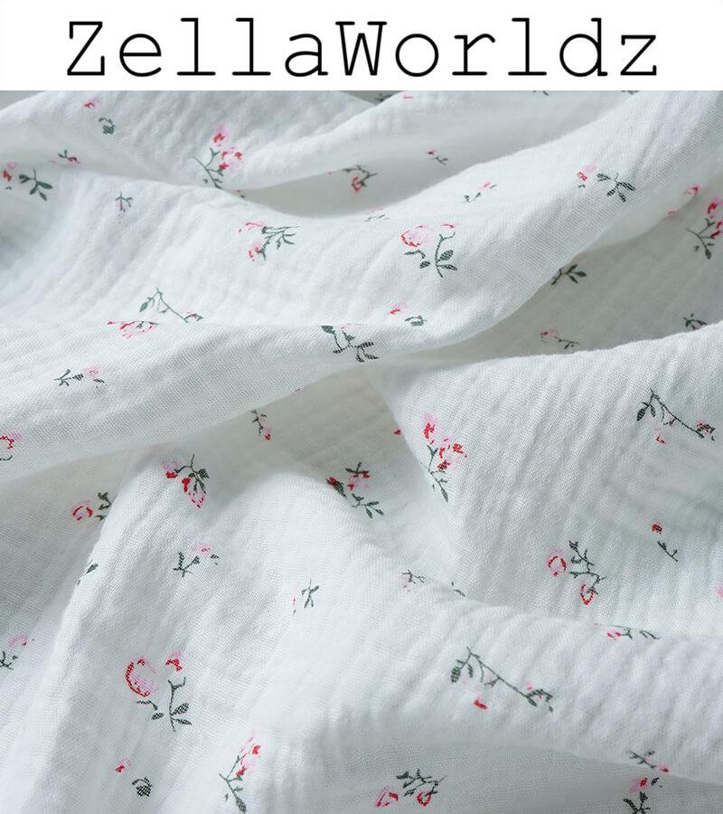 Tecido de gaze de algodão floral, flores rosas, 100% algodão, gaze dupla, tecido de musselina amassado macio, cobertor para bebês e crianças, material para enfaixar