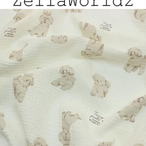 Double Cotton Gauze Fabric, Cute Crown Dog 100%Cotton Crepe Fabric, DIY Crinkled Muslin Crepe Fabric, Baby Kids Blanket Swaddling Material