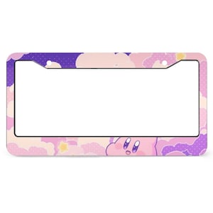 Pink and Purple Anime Kawaii License Plate Frame, Cute Cartoon Star License Plate Holder, Car Exterior Accessory Gift