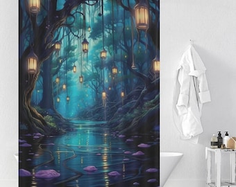 Spiritual Forest Shower Curtain, Fantasy Bathing Waterproof Curatin, Mysterious Forest River Bathroom Curtain, Housewarming Gifts