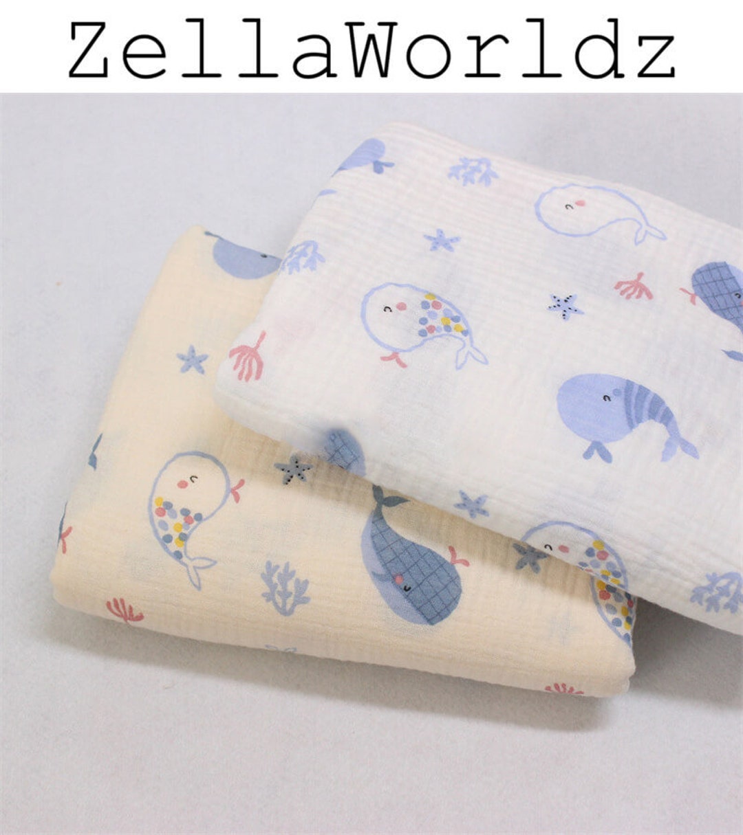 Cotton Gauze Fabric by the Yard, Cute Dolphin Double Gauze, 100 Cotton