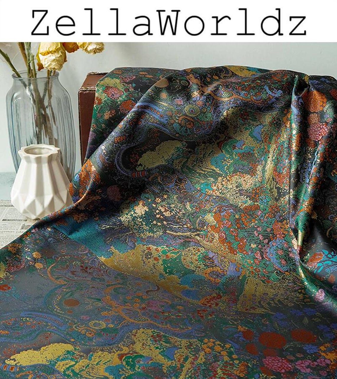 Abstract Floral Jacquard Fabric: DIY Sewing Craft Upholstery Material ...