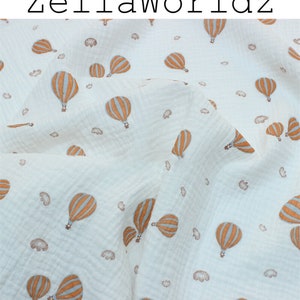 Double Cotton Gauze Fabric, Hot Air Balloon Cotton Crinkled Muslin Fabric, DIY Children Baby Blanket Swaddling Material, Funny Double Gauze