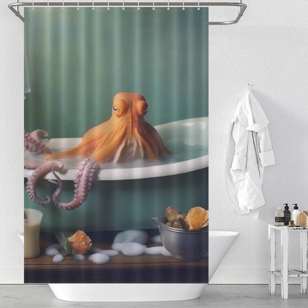 Octopus In The Bathtub Shower Curtain, Cute Funny Octopus Bathroom Waterproof Bathing Curatin, Whimsy Animal Art, Home Decoration Gifts