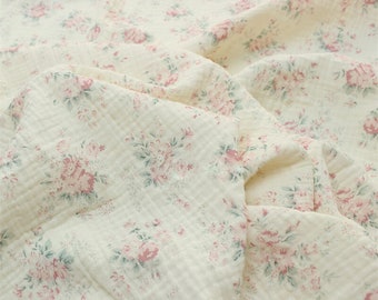 Floral Double Gauze Fabric: Retro Flower Muslin Cotton - By The Yard, DIY Blanket Swaddling Material