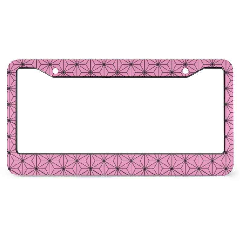 Anime Inspired License Plate Frame, Pink Color Geometric Pattern License Plate Cover, Car Exterior Decoration Accessories 