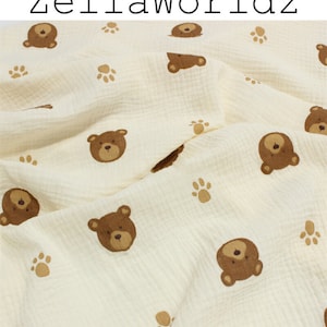 Bear Print Double Gauze Fabric: 100% Cotton Muslin Swaddling, Sewing Craft Material