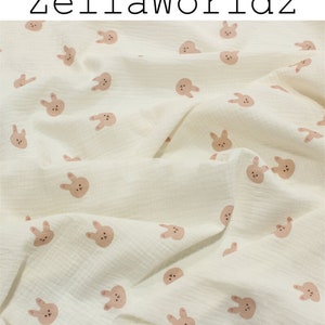 Rabbit Print Double Cotton Gauze Fabric: Crinkled Muslin Crepe - DIY Sewing