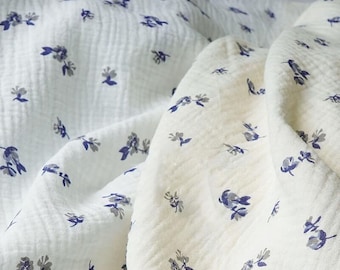 Floral Double Gauze Fabric: Retro Purple Flowers, 100% Cotton Muslin, Sewing Craft Material