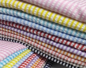 Gingham Plaid Stripe Seersucker Fabric: Polyester Cotton, Dresses Blouse Garments Sewing Craft Upholstery Material