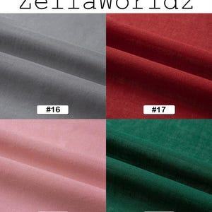 Peut inclure: Pr&eacute;sentation de quatre &eacute;chantillons de tissu de couleurs vari&eacute;es. En haut &agrave; gauche, gris (#16), en haut &agrave; droite, rouge (#17), en bas &agrave; gauche, rose (#18), et en bas &agrave; droite, vert (#19). La marque "ZellaWorldz" est visible en haut.