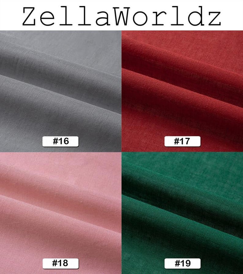 Peut inclure: Pr&eacute;sentation de quatre &eacute;chantillons de tissu de couleurs vari&eacute;es. En haut &agrave; gauche, gris (#16), en haut &agrave; droite, rouge (#17), en bas &agrave; gauche, rose (#18), et en bas &agrave; droite, vert (#19). La marque "ZellaWorldz" est visible en haut.