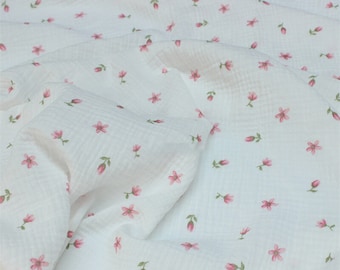 Floral Double Gauze Fabric: Soft Cotton Muslin for Baby Swaddling, Sewing Craft Material