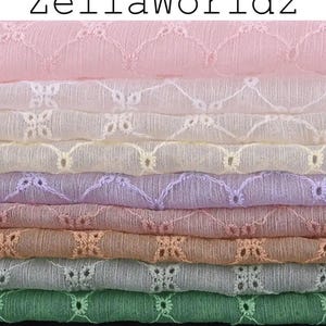 Floral Embroidered Crinkle Voile Fabric: Lightweight Sewing Material