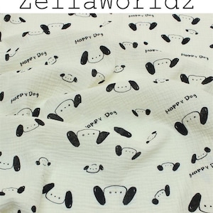 Doppelter Baumwollgaze-Stoff, glücklicher Hund Druck 100% Baumwoll-Gauze, DIY geknitterter Musselin-Krepp-Stoff, Baby-Kinder-Decke Swaddling-Nähmaterial