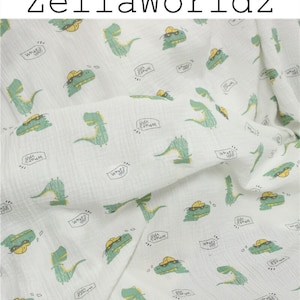 Dinosaur Double Gauze Fabric: 100% Cotton, Crinkled Muslin for Baby Blanket, Sewing Craft Material