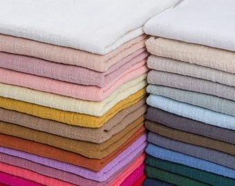 Cotton Wrinkled Fabric: Linen Look, Soft Lightweight Stone Washed, Dresses Garments Sewing Craft Material