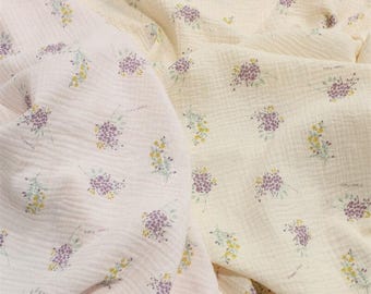 Floral Double Gauze Fabric: Purple Flower Cotton Muslin