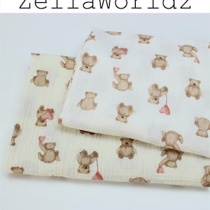 Bear Balloon Double Gauze Fabric: 100% Cotton Muslin, Baby Cloth Blanket Swaddling Material