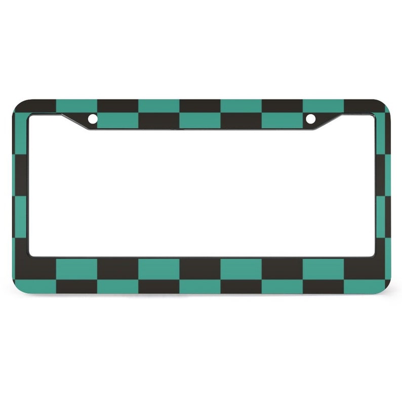 Anime Inspired License Plate Frame, Green & Black Plaid License Plate Holder, Car Exterior Decoration Accessories 