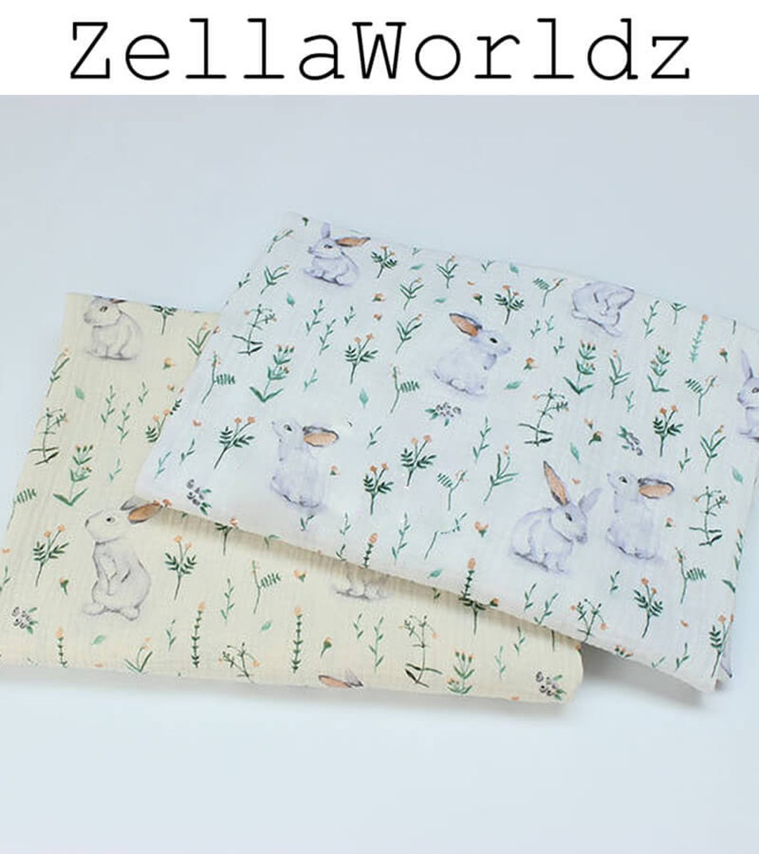 Double Cotton Gauze Fabric, Rabbit Plant 100 Cotton Gauze, Print