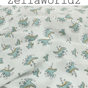 Dinosaur Double Gauze Fabric: 100% Cotton Crinkled Muslin By The Yard, DIY Swaddling Blanket Material