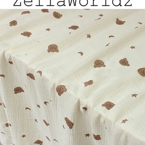 Bear Moon Star Cotton Gauze Fabric: Baby Swaddling Blanket Material