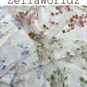 Flower Embroidered Tulle, Multicolor Flowers Leaves Embroidery Lace Mesh Fabric, DIY Girls Dresses Sewing Material, Decoration Fabric