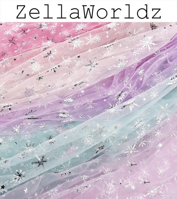 Snowflake Glitter Tulle Fabric: Multicolor Party Dress Material, Christmas Fabric