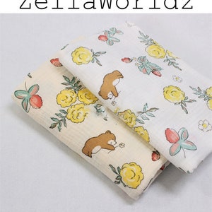 Bear Flower Double Cotton Gauze Fabric: Crinkled Muslin Swaddling Cloth