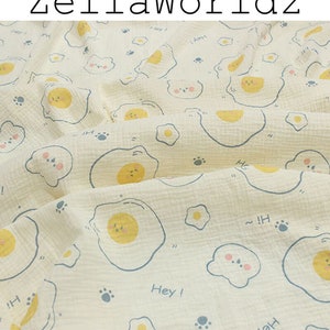 Double Cotton Gauze Fabric, Print Bear Egg 100%Cotton Crepe Fabric , Funny Crinkled Muslin Fabric, DIY Baby Kids Blanket Swaddling Material