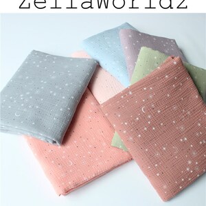 Star Moon Cotton Gauze Fabric: Soft Crinkle Muslin, DIY Material