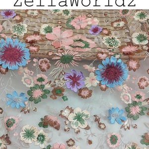 3D Flower Embroidery Lace Fabric: Colorful Floral Tulle, Wedding Dress Material
