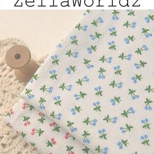 Cherry Washed Cotton Linen Fabric: Blue Red DIY Sewing Material