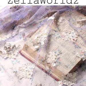 Flower Embroidered Tulle Fabric: Light Purple Lace Mesh, DIY Sewing