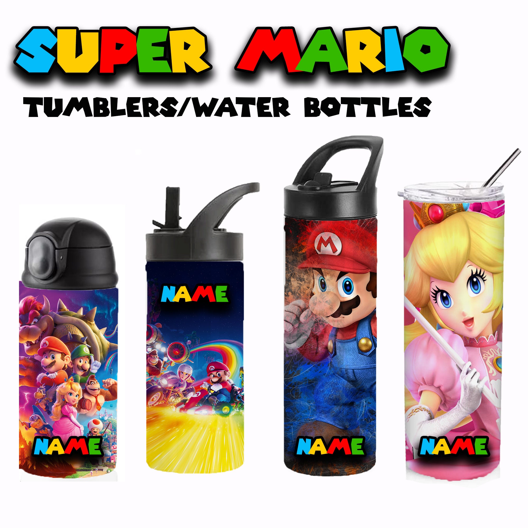 Super Mario Metal Water Bottle with Straw