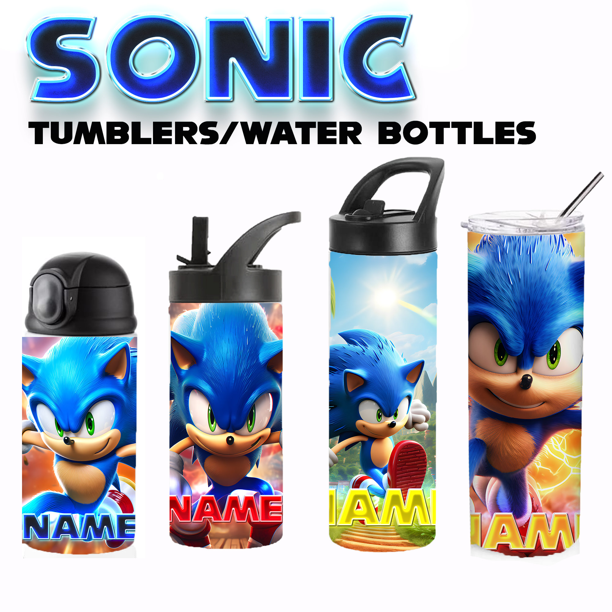 Official Sonic The Hedgehog Ice Cream Menu Bowling Pin Style Water Bottle