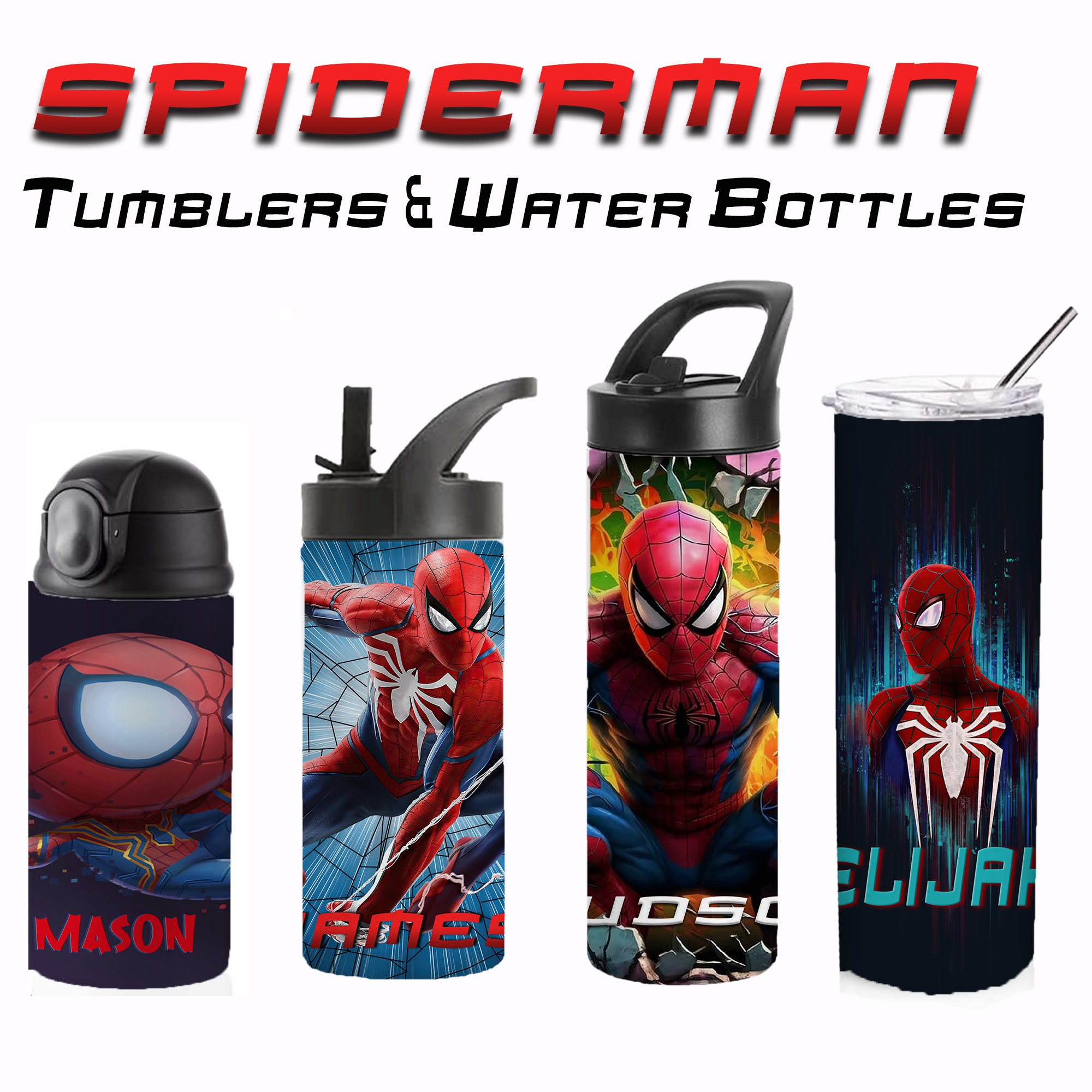 Marvel Comics Spider-Man Hinged Handle Plastic Water Bottle and Sticker Set