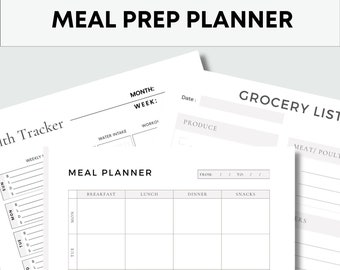 Bundel maaltijdvoorbereidingsplanner | Health Tracker, boodschappenlijst (digitale download)