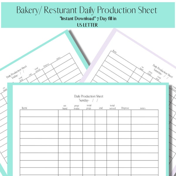 Bakery Production Sheet Etsy